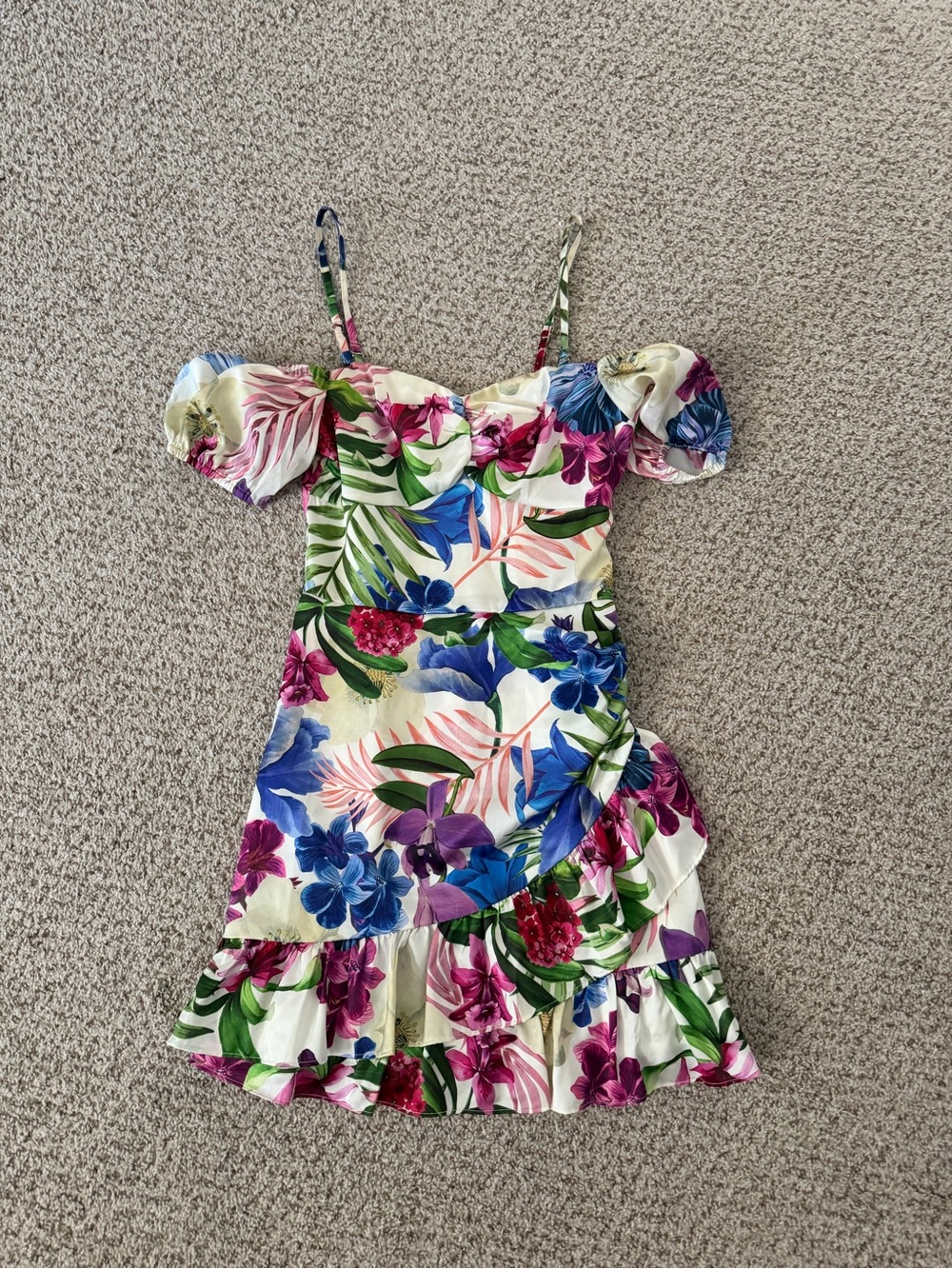 Guess Tropical Floral Ruffle Mini Dress - Multicolor